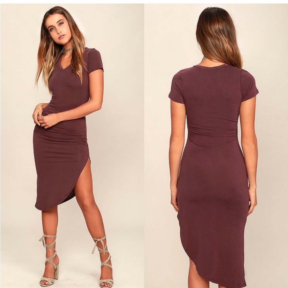 Lulu’s | Serene Sunrise Washed Burgundy Midi Dress
